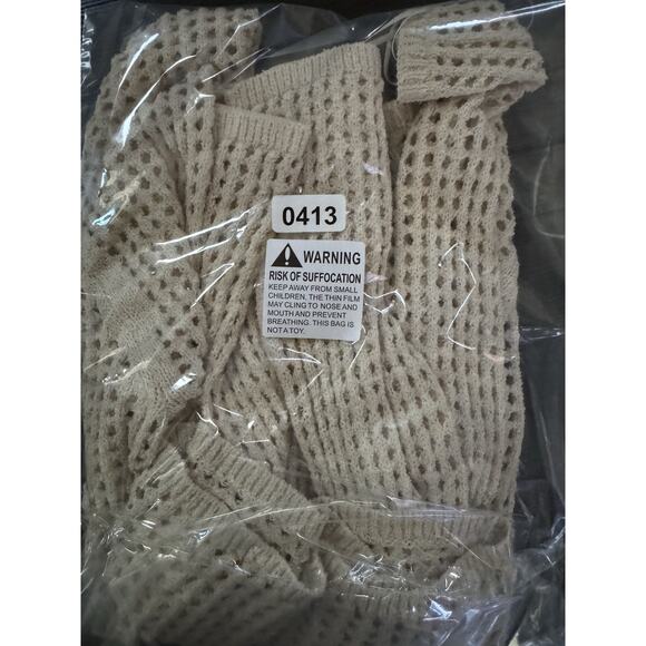 Old Navy Boho Fairy Open Stitch Knit Cropped Boucle Sweater Crochet Ivory M - Picture 6 of 9